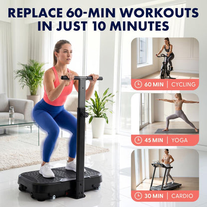 Hurtle Vibration Plate With Handle – Adjustable 1–99 Speeds, Quiet, Lightweight, With Remote And Preset Programs Portable For Home And Office (Black)