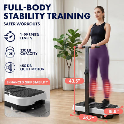 Hurtle Vibration Plate With Handle – Adjustable 1–99 Speeds, Quiet, Lightweight, With Remote And Preset Programs Portable For Home And Office (Gray)