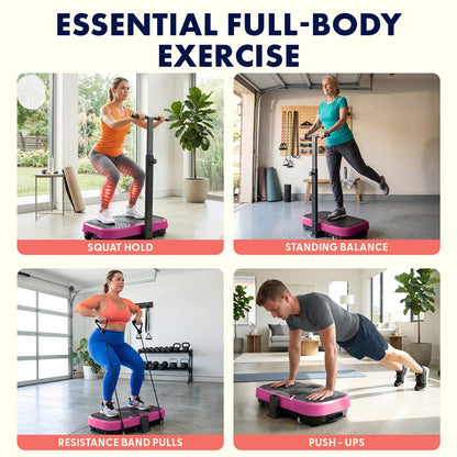 Hurtle Vibration Plate With Handle – Adjustable 1–99 Speeds, Quiet, Lightweight, With Remote And Preset Programs Portable For Home And Office (Pink)