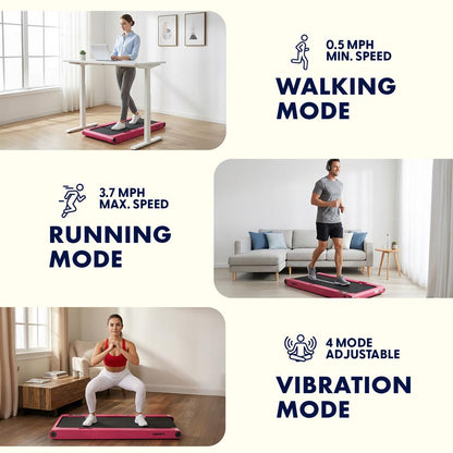 Squatz 2-In-1 Walking Pad With Vibration Plates – Compact Treadmill With 1.0Hp Motor, Led Display & Remote Control (Pink)